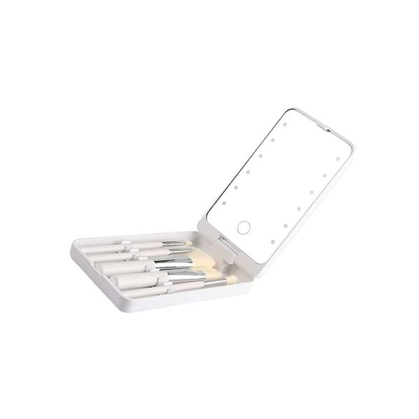 Mini LED Makeup Mirror Cosmetics Brushes Storage Box