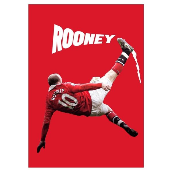 Rooney Red Background Bicycle Kick - A1 Poster