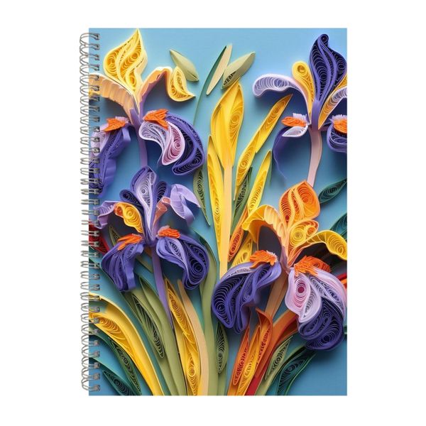 3D Quilled Rainbow Bearded Irises Blue Notebook Gift Idea A4 Notepad Pad 107