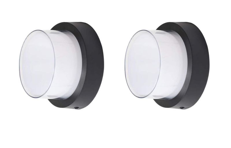 DrLight Modern Minimalist LED Outdoor Black Round Wall Lamp 3000k- 2PCS