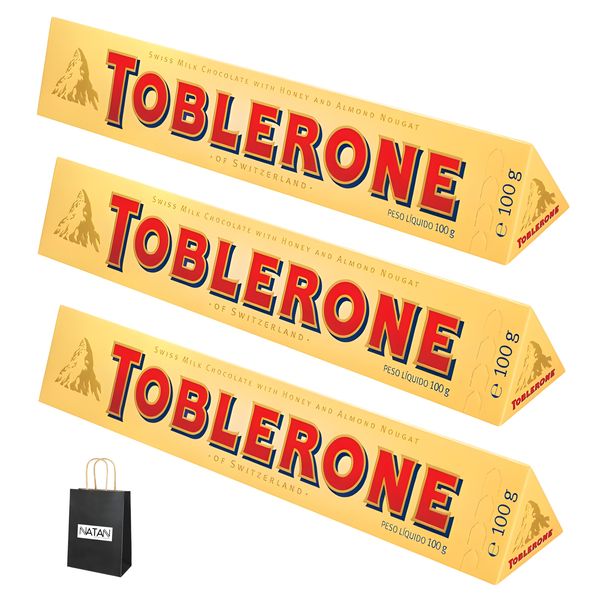 Pack of 3 - Toblerone Swiss Milk Chocolate 100g + Natan Gift Bag