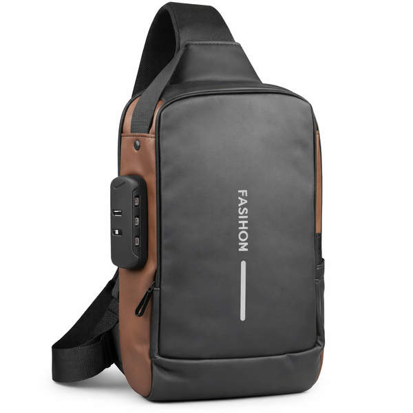 Anti-Theft PU Leather Sling Backpack with USB Charging Port