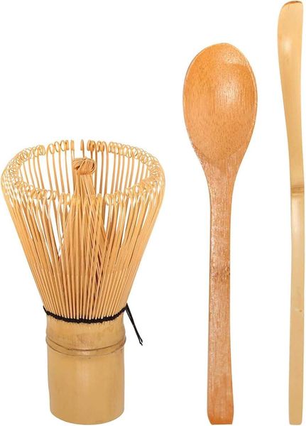 3 Pack Matcha Whisk Set - Tea Whisk +Hooked Bamboo Scoop+ Tea Spoon