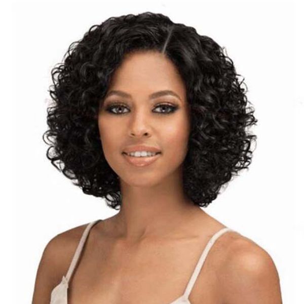 African ladies small curved curly hair black short Wig