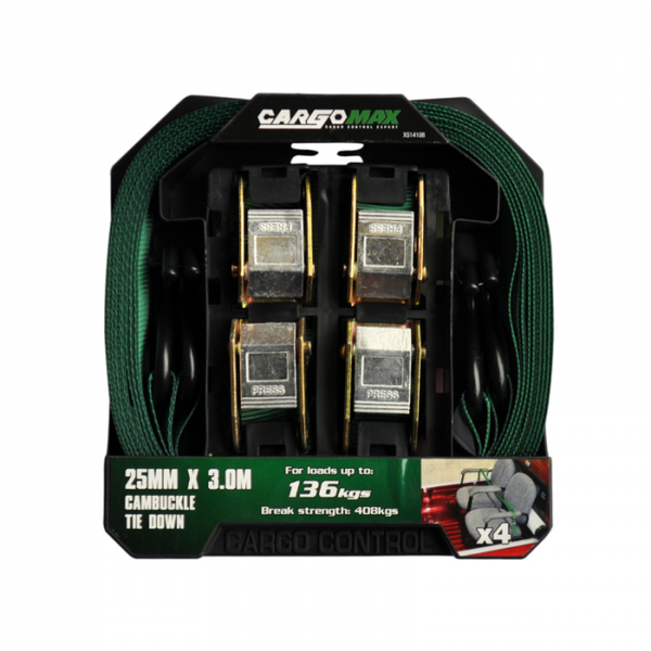 Cargomax - Tie Down Cam Buckle S-Hook 4Pieces 25mmx3M