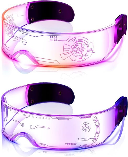 2 Pairs LED 7 Colors Futuristic Glasses-With Battery
