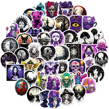 Art Craft Waterproof Stickers 50pcs - Gothe Series Lady Star Globe in Hands Image
