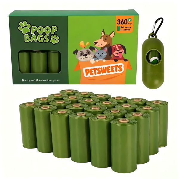 Poo Bags for Dog Waste With 1 Adjustable Dispenser - 24 Rolls 360 Bags
