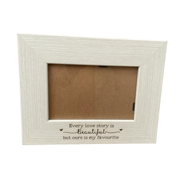 Engraved White Wooden Picture / Photo Frame Gift - Love Story