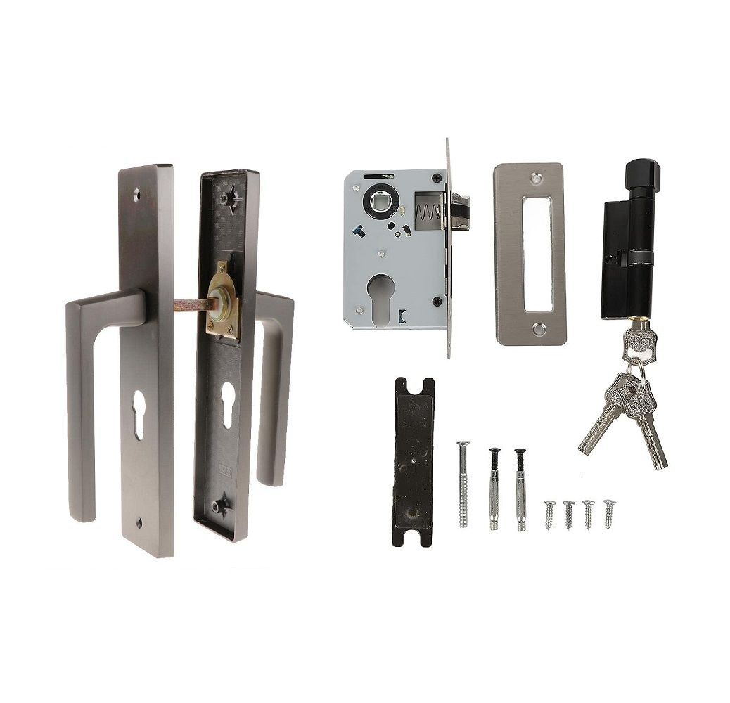 Grey Minimalist Alloy Quiet Door Lock Set With Inside Handle Lock & 3