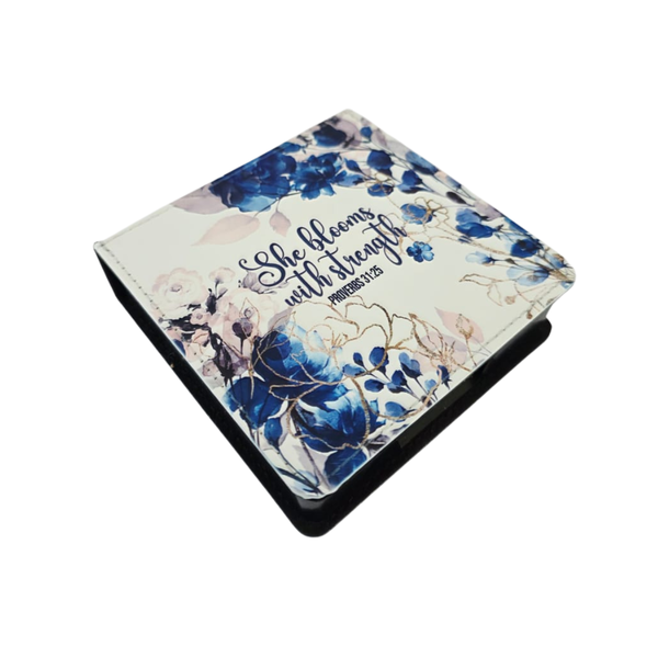 Square PU Leather note pad, floral theme "She Blooms with Strength