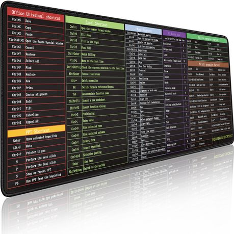 Gaming Office Mouse Pad Anti-Slip Base Extended Mouse Mat - Shortcut Keys Image