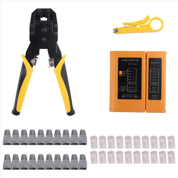 RJ45 Crimp Tool Kit with 20PCS Cat5 RJ45 Connectors, 20PCS Strain Relief Bo
