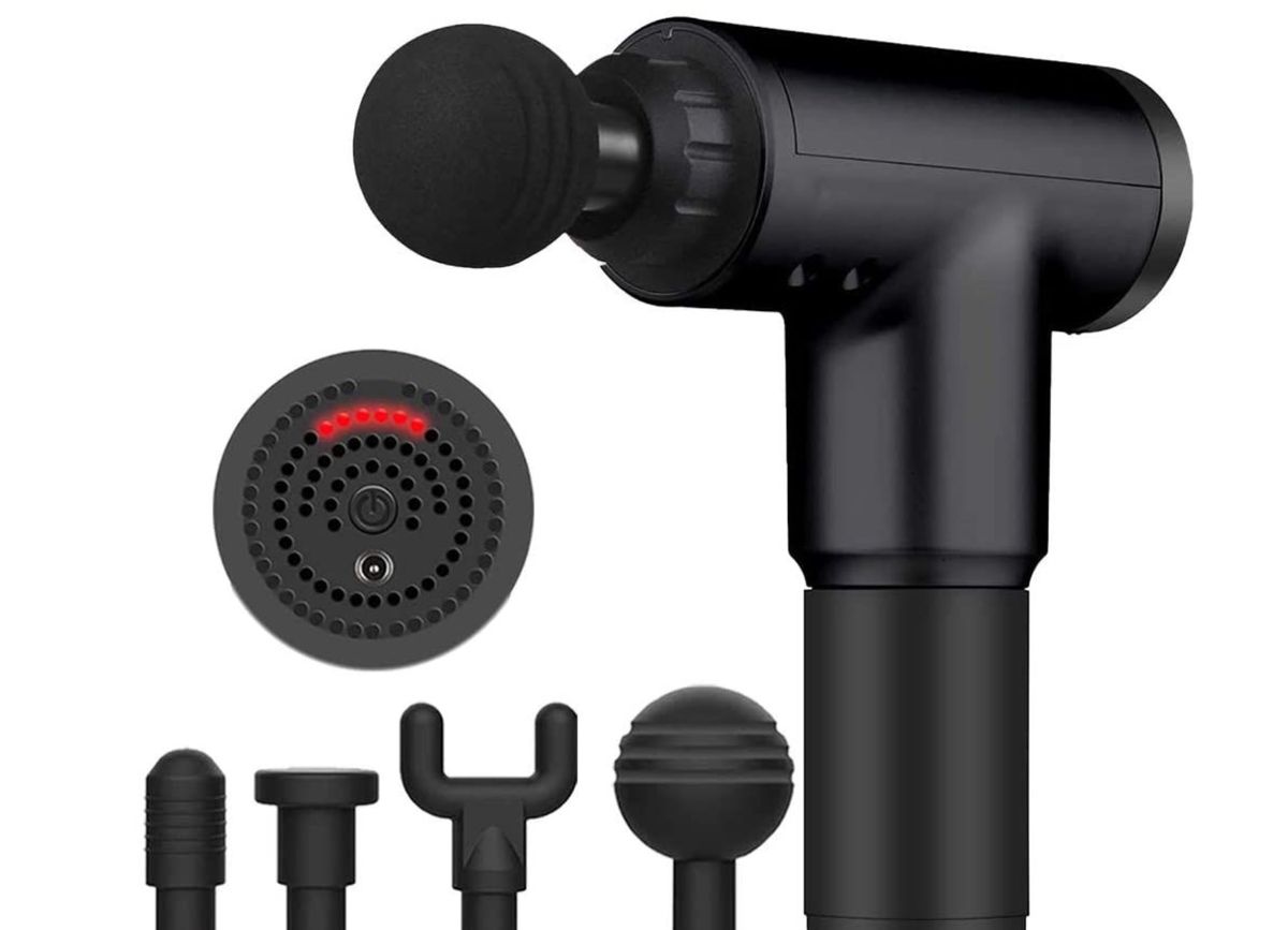 Deep Tissue Massage Gun with 4 Changeable Heads Black 7 Silver Shop