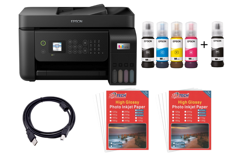 Epson L5290 EcoTank 4-in-1 Wi-Fi Printer + 2 ZATECH Glossy Sheets &amp; Cable