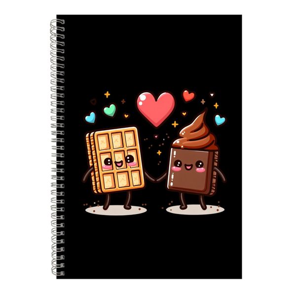 Waffles A4 Notebook Spiral and Lined Matching Couples Graphic Notepad 092