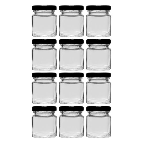 Regent 50ml Glass Square Jar With Black Lid 12 Pack (55X45X45Mm)