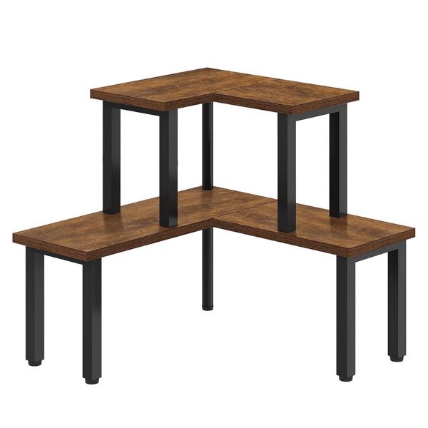 Pruchef - 2 Tier Kitchen Countertop Organizer Corner Shelf - Rustic Brown