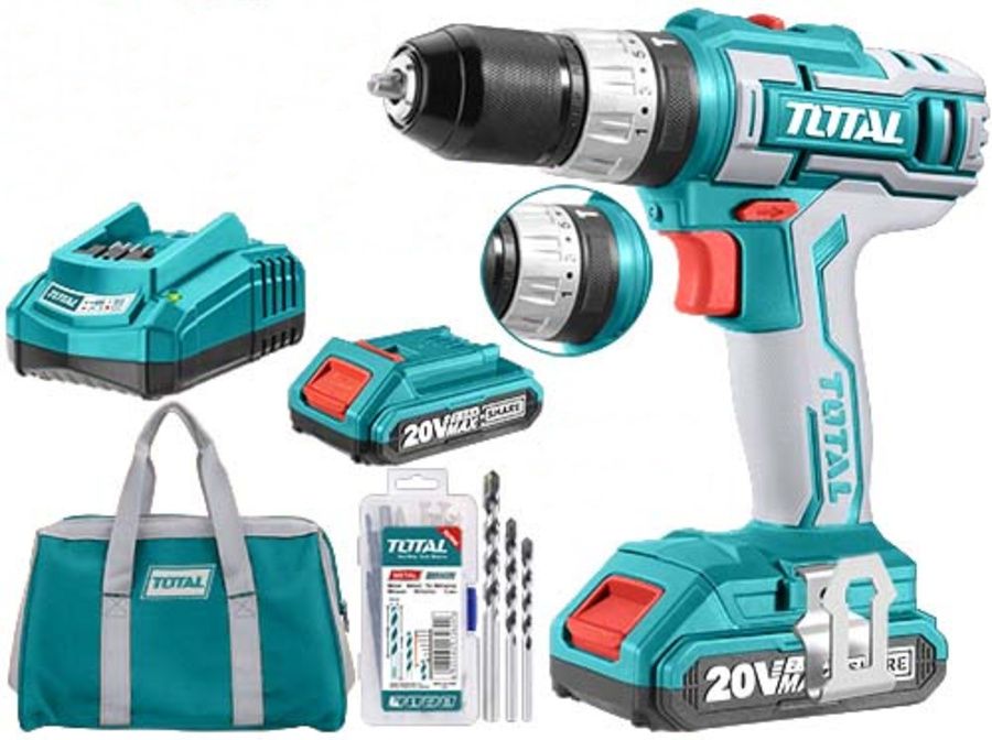 Total Tools 20V Lithium-Ion Impact Cordless Drill with 2 x Batteries & Charger