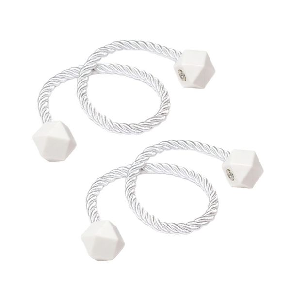 2 Pack Magnetic Curtain Tiebacks No Drill, Cube Curtain Buckle Tie Rope