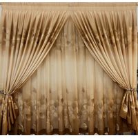 Gold, Brown Light-Filtering Leaf Living Room Taped Curtains 400 W X 230 H