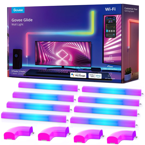 Govee Glide RGBIC Wall Light (8+4) - 8 PCS with 4 Corners, Smart Music Sync