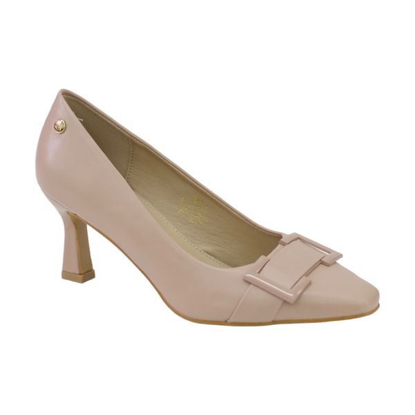 LaMara Paris Rap 7cm Heel Pu Court With Buckle Trim Nude