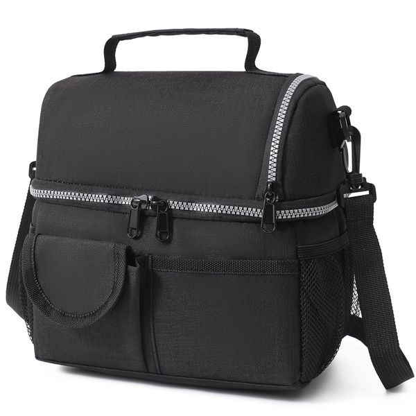 Dual Compartment Insulated Lunch Bag Thermal Cooler Lunch Box Tote Bag -8L