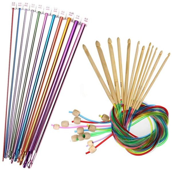 23 Pieces Tunisian Crochet Hooks Set with Bead Carbonized Bamboo Hook
