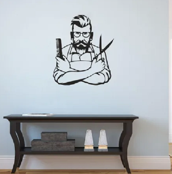Imaging Architects Barber holding Comb &amp; Scissors Decal