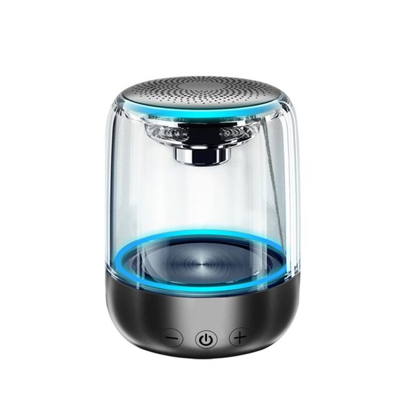 Mini Clear Blutooth 5.0 Speaker With LED Lights - Supports SD Card and Aux