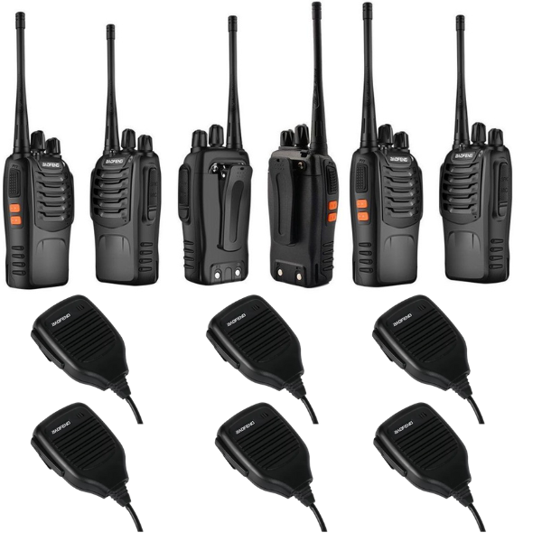 Baofeng Walkie Talkie Pack Of 6 + Shoulder Mic x 6