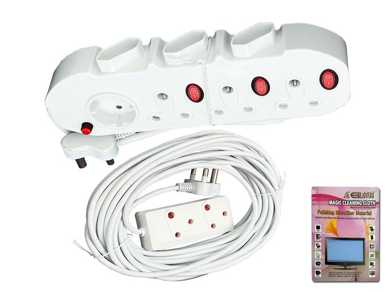 Everlotus 12 m Extension Cord with 7 way Switch Multiplug and Micro Cloth