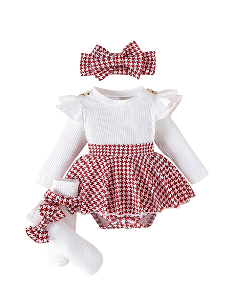 Serina Three- Piece Red and White Jumpsuit Dress Set for Girls