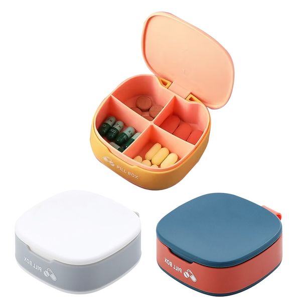 Set of 3 Pill Organizers, PP, 7.7 x 7.7 x 2.9 cm, Multicolor