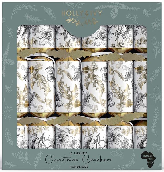 Holly &amp; Ivy Christmas Crackers - Luxury Gold Holly &amp; Berries