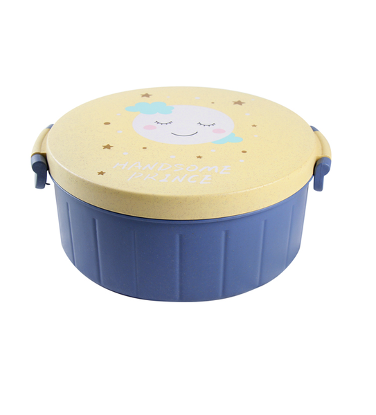 Round Plastic Lunch Box with Fork, Spoon and Chopstick