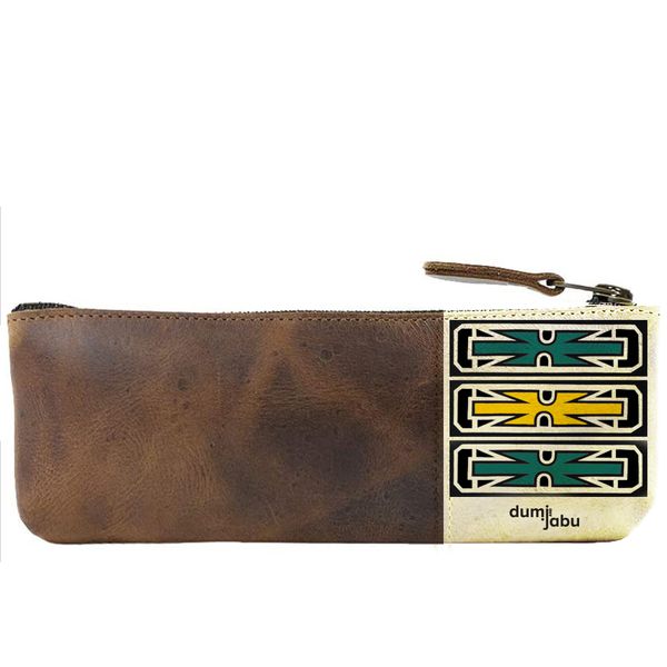 Genuine Leather Ndebele Inspired Pencil Bag | Teal
