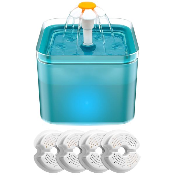 2L Cat Fountain Quiet Pet Water Dispenser with 4 Replacement Filter