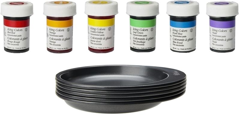 Wilton 6 inch 5 layer Cake Pan - with Set of 6 Rainbow Paste Food Colour