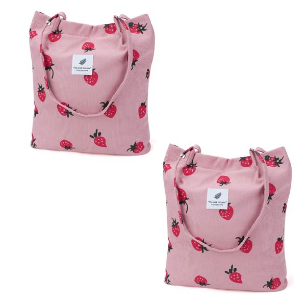 2 Piece Corduroy Tote Bag for Women, Reusable Totes with Pocket Buckle Cute