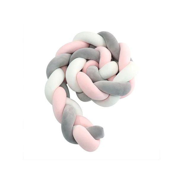 Infant Crib Braided Bumper - Pink, White, and Grey - 1.5m