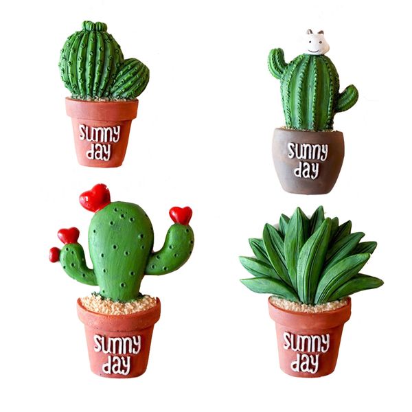 Home Kitchen Decor Cute Cactus Plant Fridge Magnet set of 4 (6.5 cm)