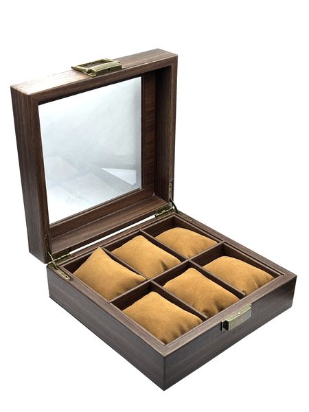 UGABUGA Wood Grain Watch Display Box with Leather Cushions Holds 6 Watches