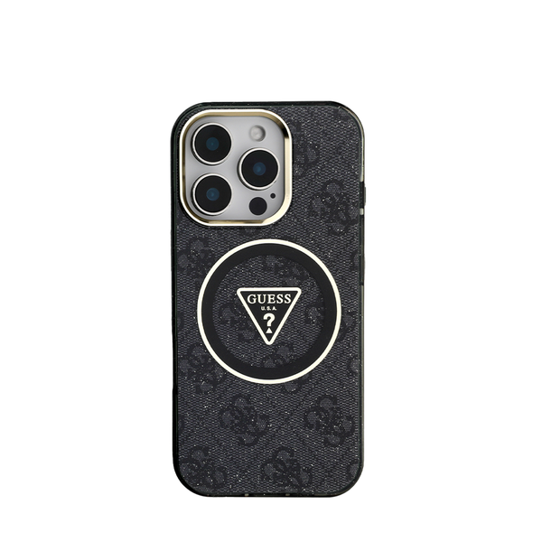 GUESS -Magsafe IML 4G Glitter And Triangle Compatible With IPhone 16 Pro Black Case