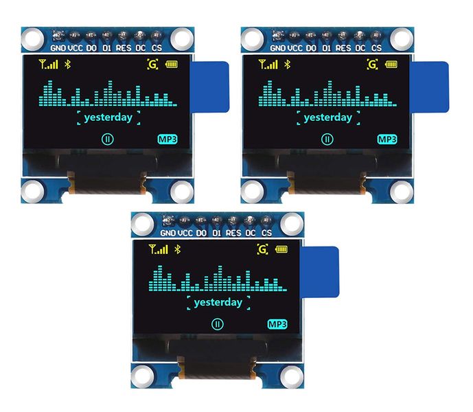 Robotico 0.69" SPI 128x64 SSD1306 OLED LCD Display Bundle (3pc)