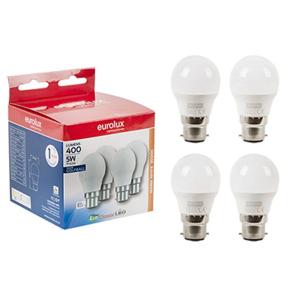 LED Golfball Globe B22 5w 3000K - 4 Pack