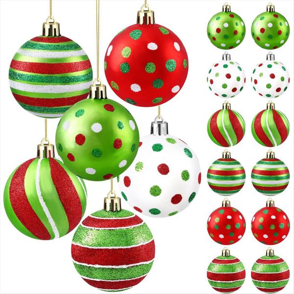 18 Pcs Christmas Balls Ornament 2.4 Inch Glittering Hanging