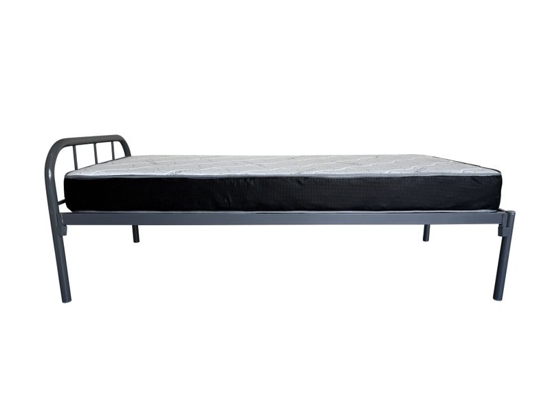 Single Metal Bed with Round Headpiece including High-Density Foam Mattress