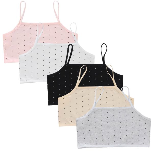 5 Pack Girls Cotton Training Bras, Seamless Sports Crop Tops (8-14Y)